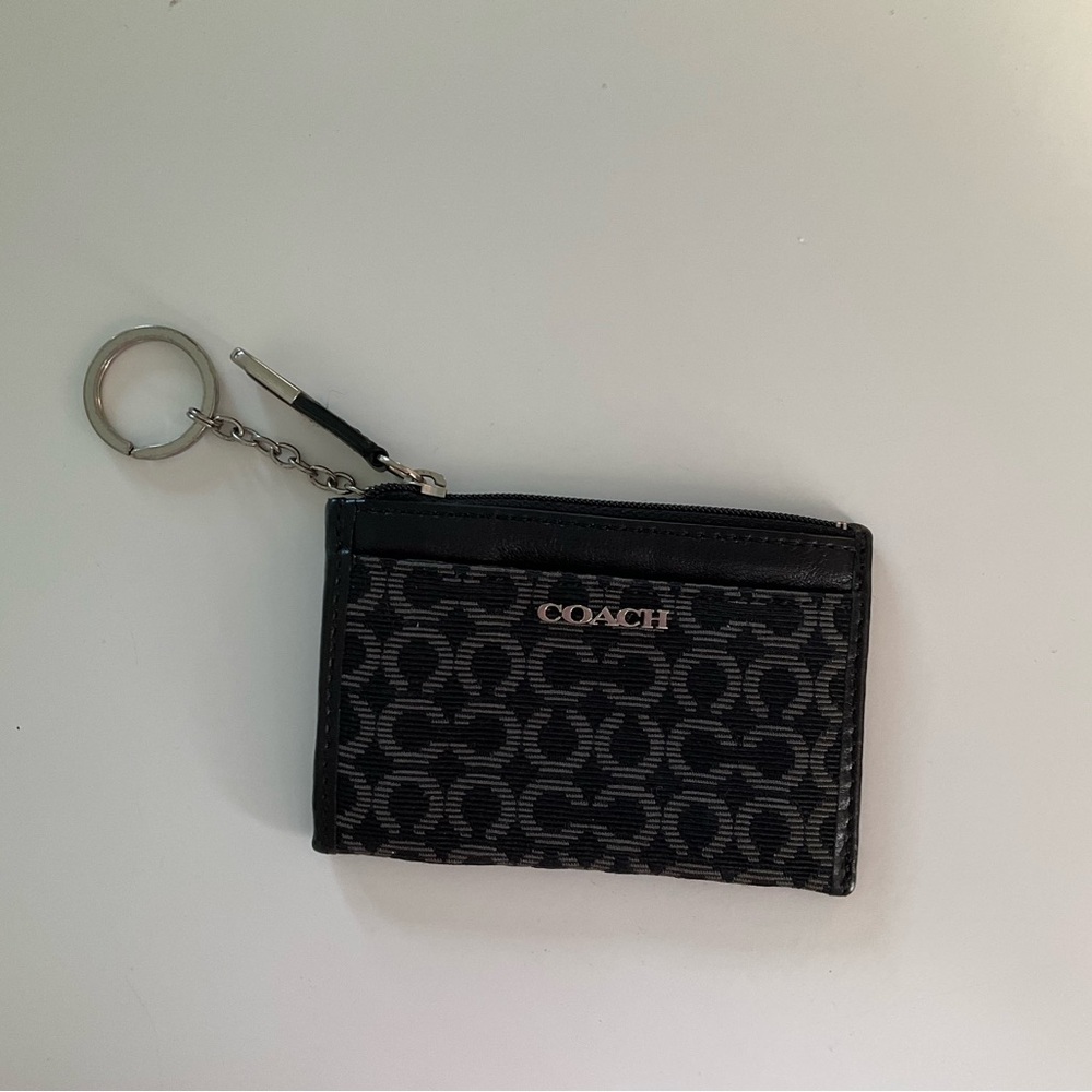 Coach Black Signature Card Holder with Key Ring